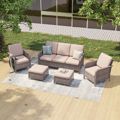 5 Piece Patio Sofa with Ottomans Set