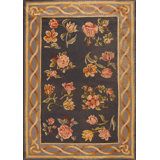 Antique Needlepoint English Allover Floral Knotted Rug