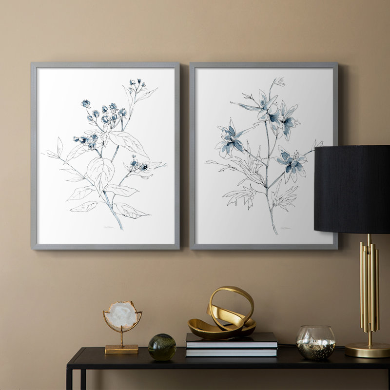 Croquis Indigo I - reproduction encadrée de qualité supérieure - prête à être accrochée - aucun clou requis - aucun clou requis