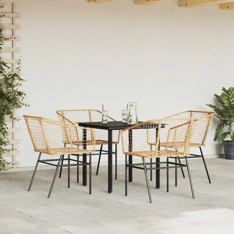 Ensemble de salle à manger de patio en verre et poly rotin, Brun, H 29,1 po x l 31,5 po x L 31,5 po, 4