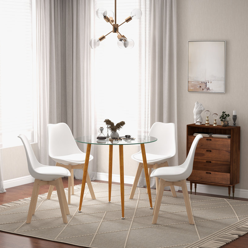 Ensemble de table de salle à manger George Oliver ™ pour 4 tables de cuisine modernes avec table ronde en verre et 4 chaises