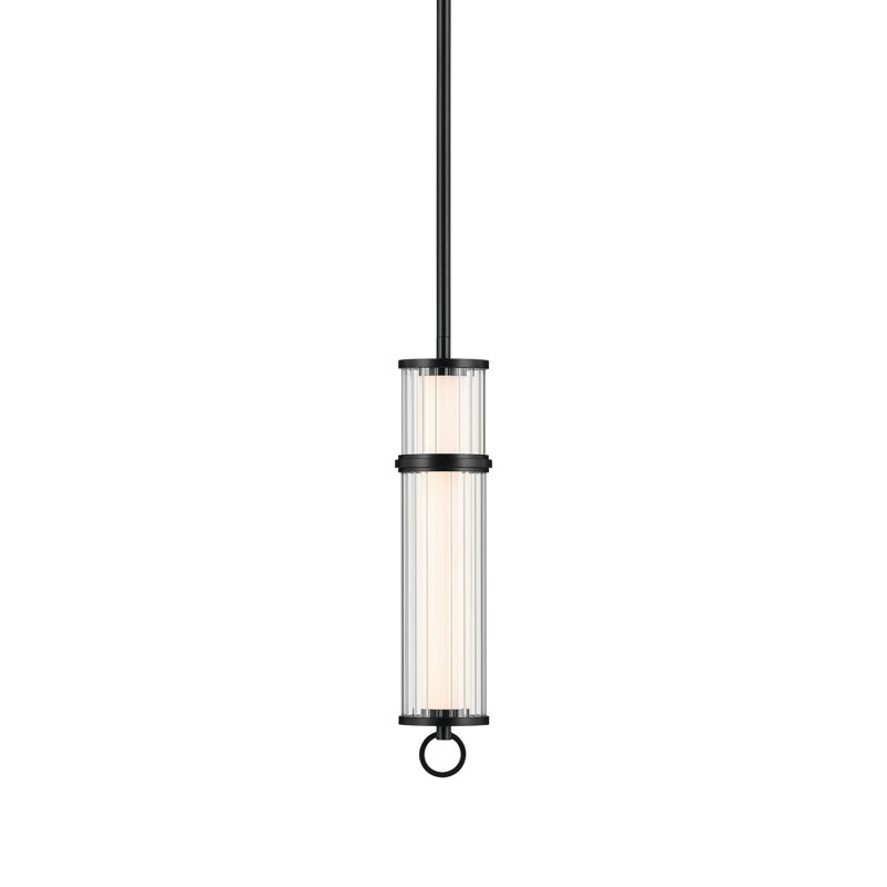 15.5 Inch LED 1 Light Pendant with Clear Fluted Glass, Satin Black