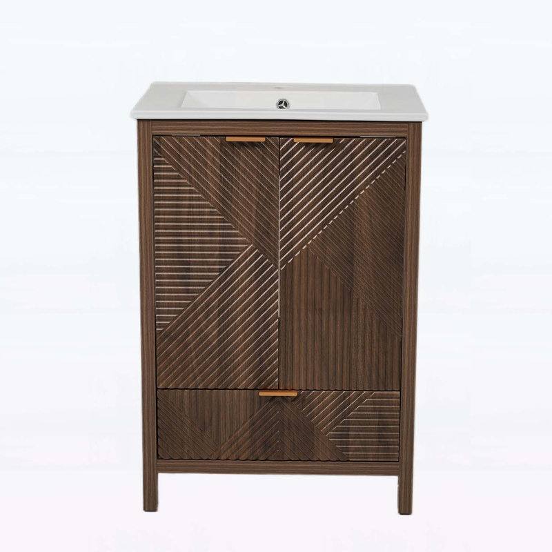 Meuble-lavabo moderne 24 po avec lavabo, Brun