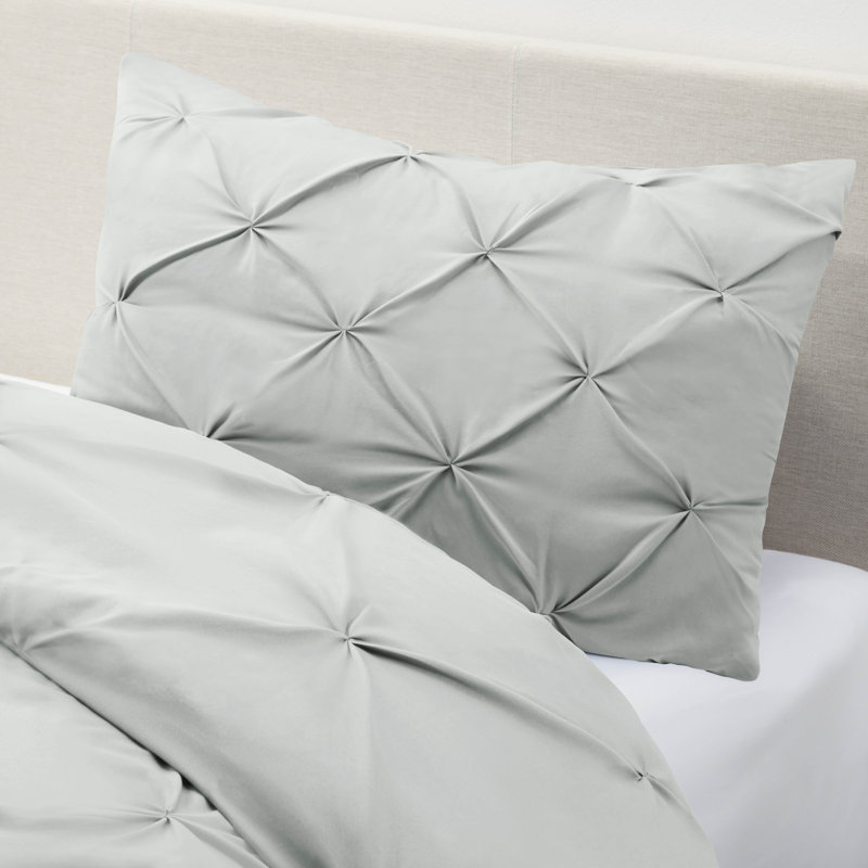 Double Brushed Pleated Duvet Cover Set, Silver Gray, Twin Duvet Cover + 1 Standard Pillowcase