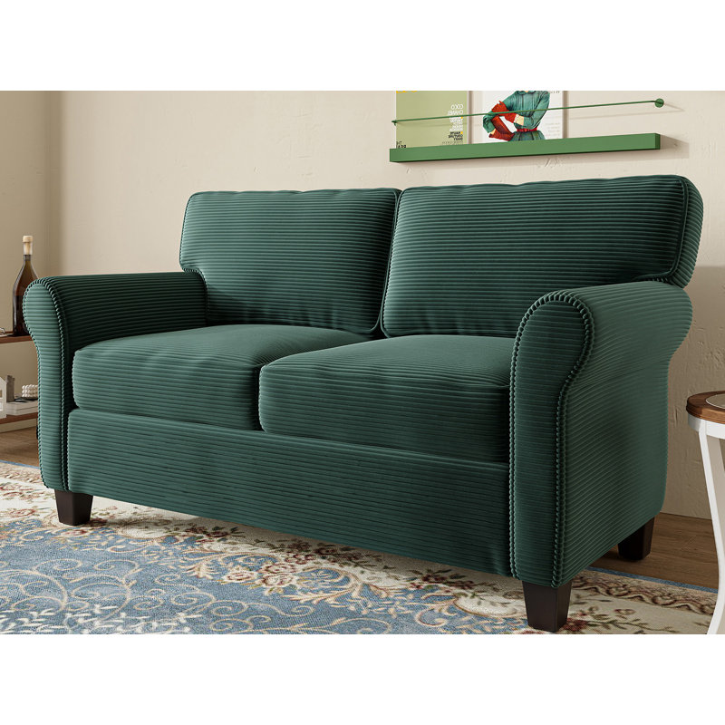 57” Easy Assembly Upholstered Loveseat Sofa, Dark Green