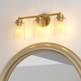 Inlight  Gold Bathroom Vanity Light, Clear Ribbed Glass Shade, Bulb Not Included