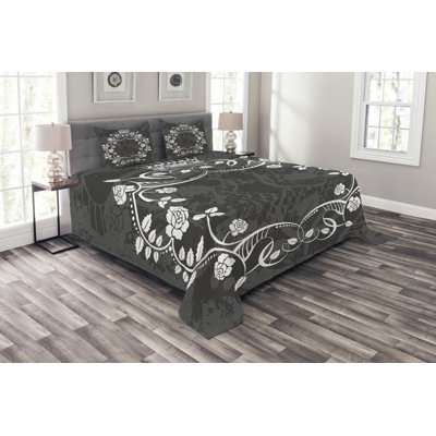 Addiena White/Grey Microfibre Bedspread Set