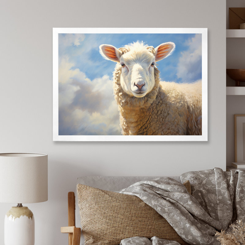 Portrait de mouton I - impression, Cadre simple blanc, H 24 po x l 32 po x P 1 po