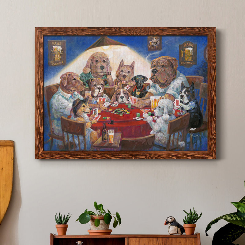 Poker Dogs - Reproduction d'art sur toile encadrée, H 37,5 po x l 27,5 po x P 1,5 po, Érable