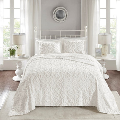 Ensemble de couvre-lit 3 pièces en chenille de coton avec 2 taies décoratives pour une chambre à coucher confortable