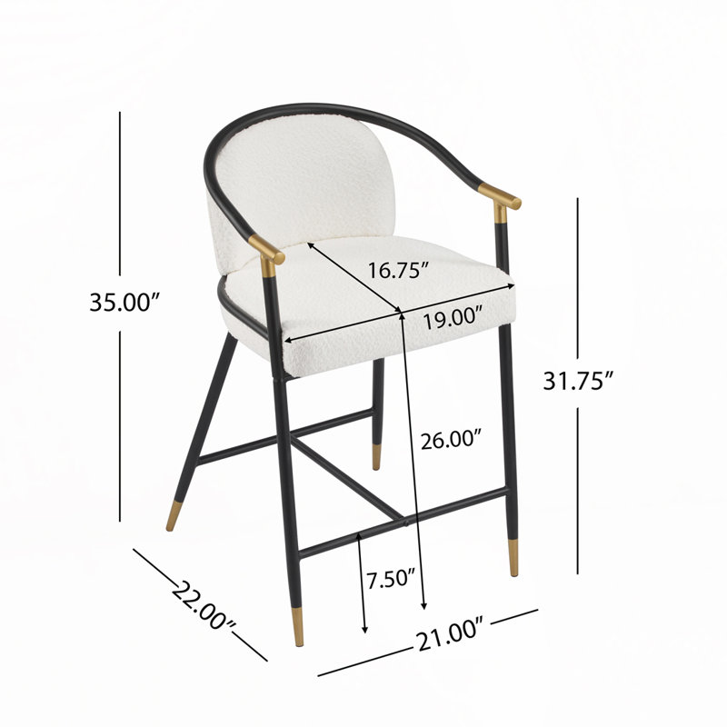 Tabouret de comptoir rembourré H 26 po avec structure en métal, Blanc