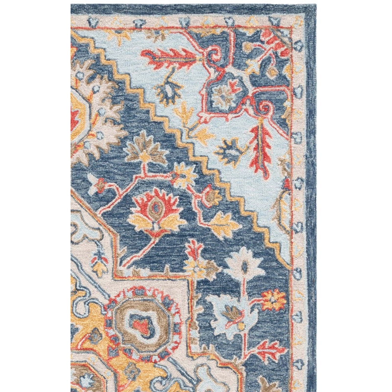Mahlum Oriental Hand Tufted Wool Area Rug in Beige/Navy, Rectangle 3" x 5"