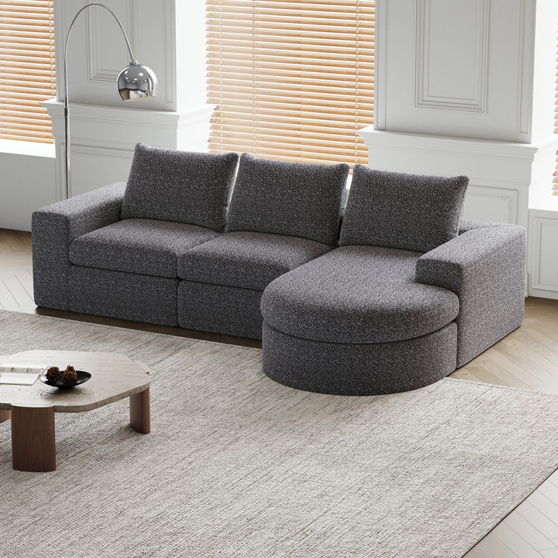 Chenille Cloud Curved Sectional Sofa, Gray Chenille