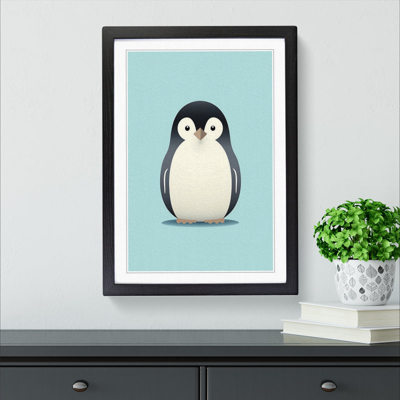 Penguin Minimalism No.3 - Single Picture Frame Print on Wood, Black Framed, 64cm H x 46cm W