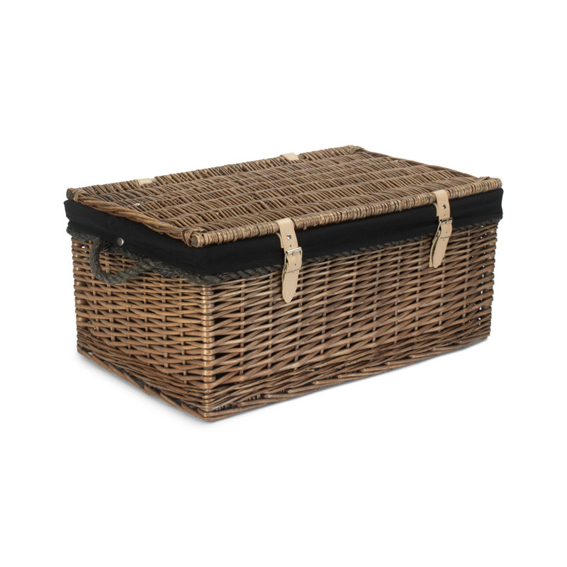 Wicker Rope Handled Trunk with Lining, Antique Wash/Black