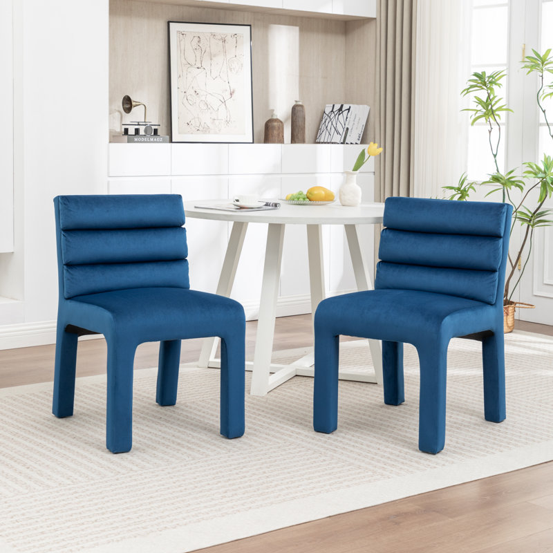 Cowger Velvet Upholstered Side Chair, Navy