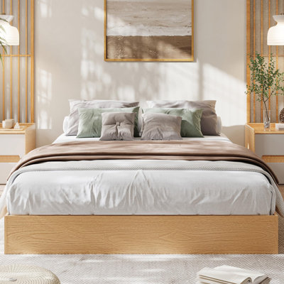 Full Size Wooden Platform Bed Frame, Floor-Standing Bed Frame with Wood Slats Support, No Box Spring Needed, Low Profile, No Headboard, Easy Assembly, for Small Bedrooms, Apartments, Walnut