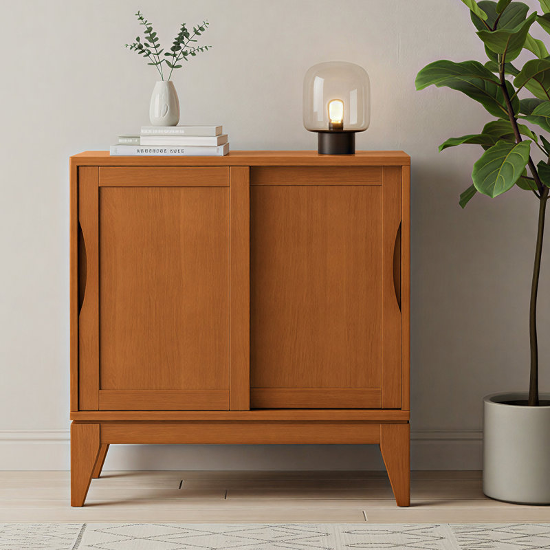 Armoire de rangement basse Mid-Century moderne en bois franc avec portes coulissantes Harper, Brun teck