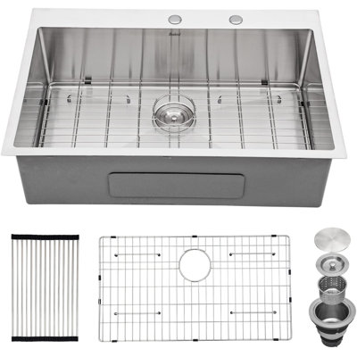 30" L x 22" W Drop-In Stainless Steel Kitchen Sink Single Bowl