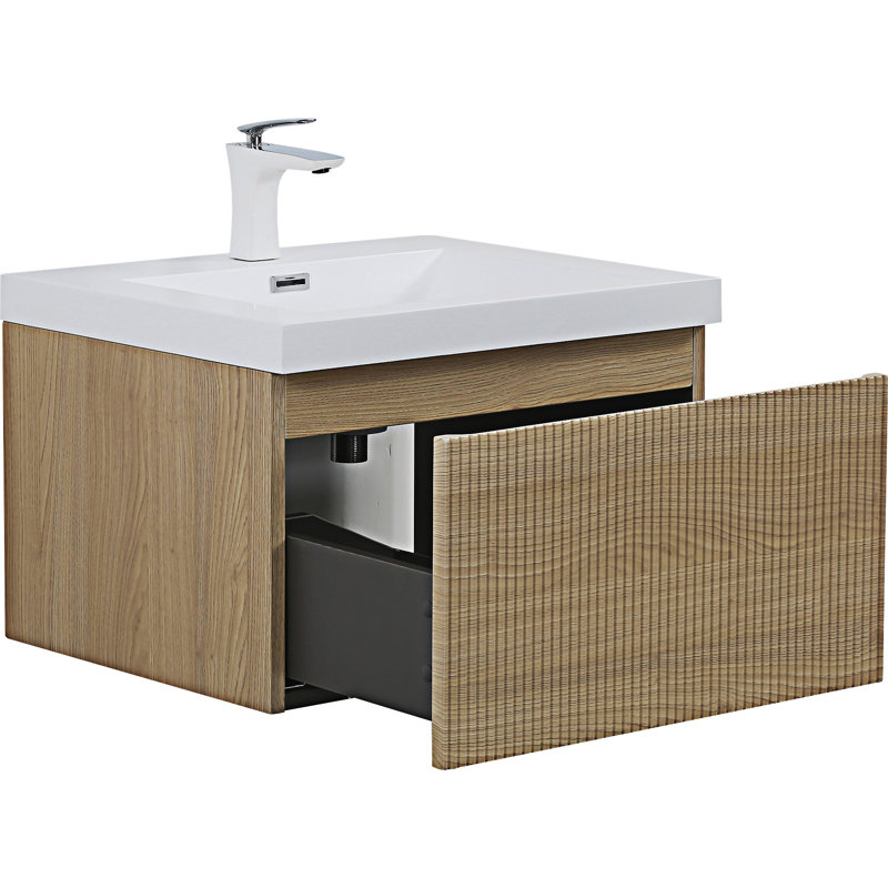 Ensemble de meuble-lavabo mural flottant avec lavabo et tiroir à fermeture en douceur, 24"