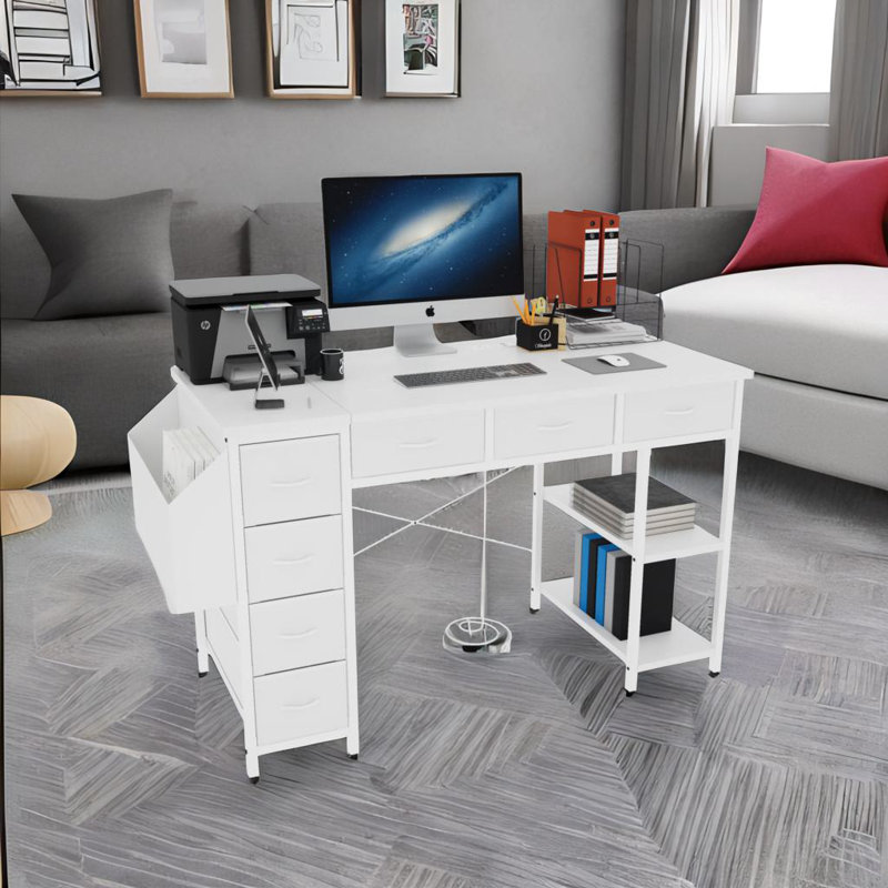Bureau d'ordinateur avec prise d'alimentation électrique, Blanc, Blanc