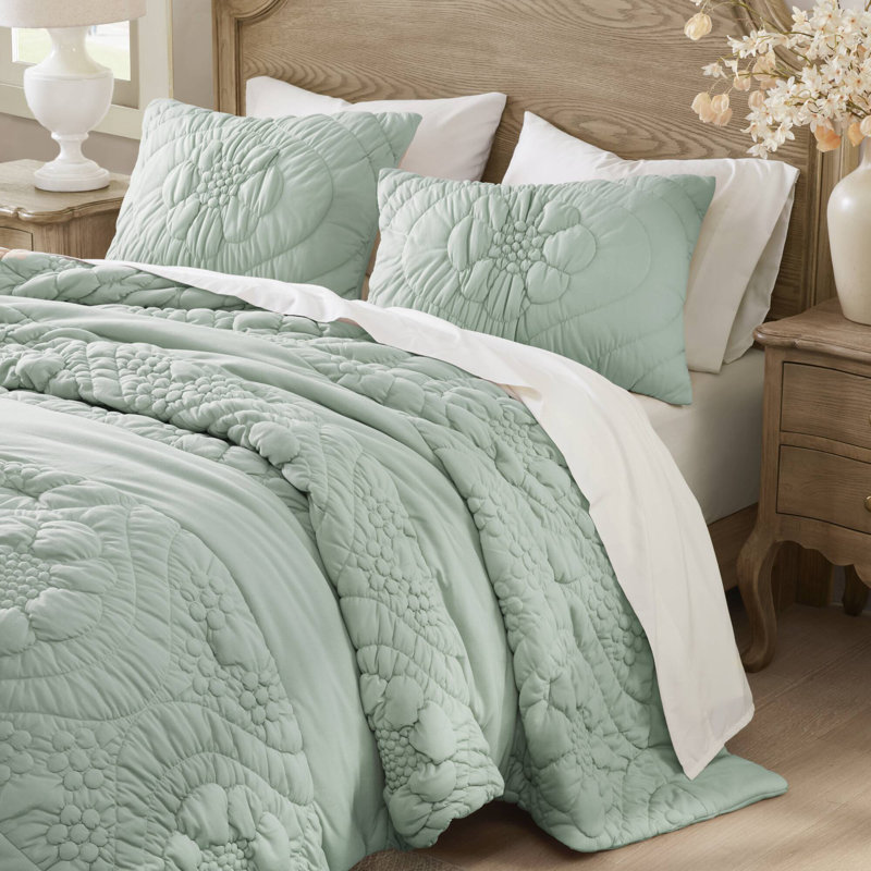 Ensemble d'édredon 2 pièces Elise Sage Puffy, Sauge, Lit simple