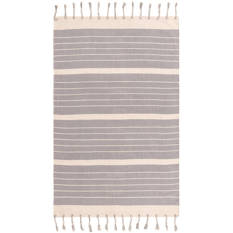 Yellville Cotton Striped Indoor Rug, Rectangle 5'1" x 8'