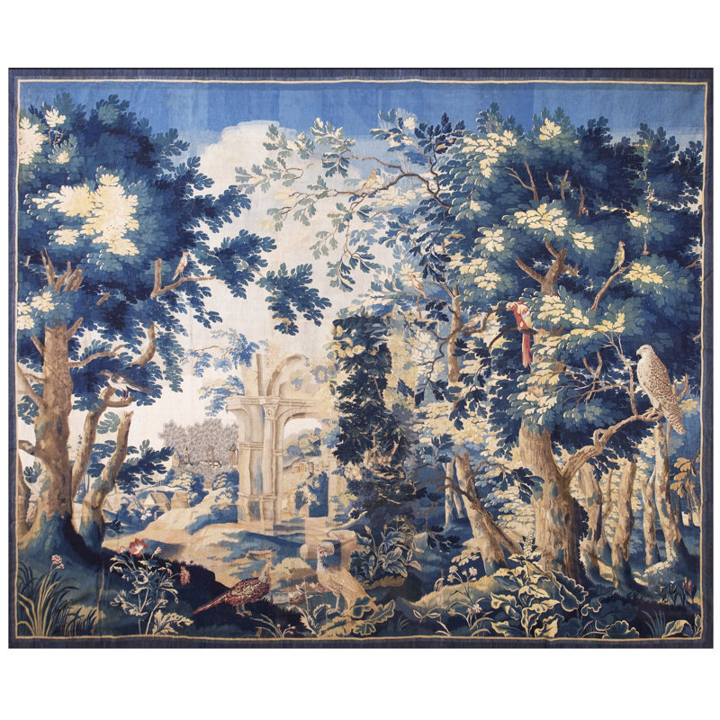 Antique Tapestry Room Size Wool Ivory Rug