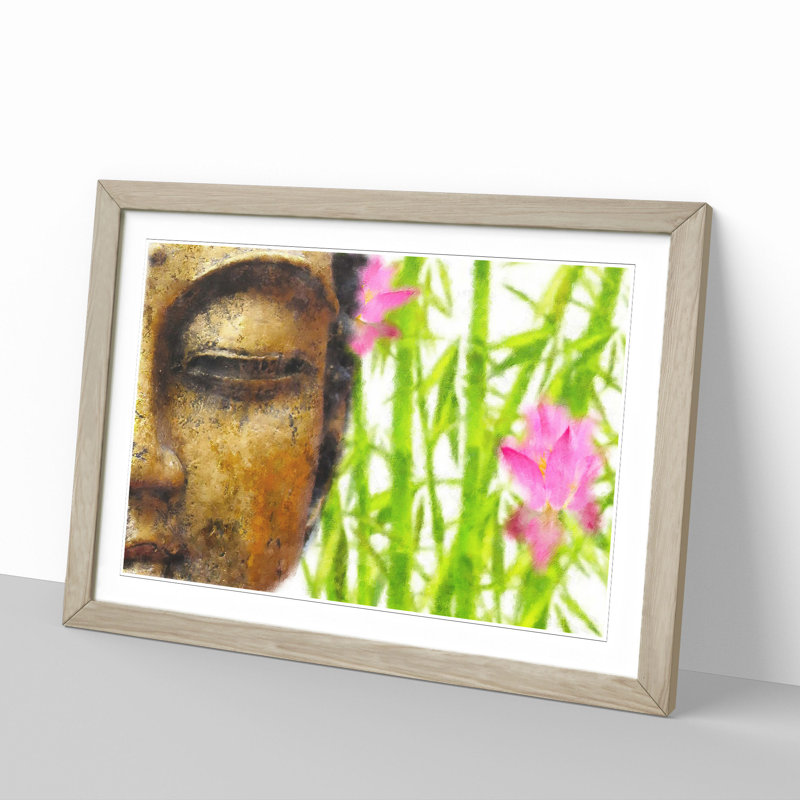 Buddha Statue Vol.8 - Picture Frame Painting, 36cm H x 48cm W x 2cm D, Oak Framed