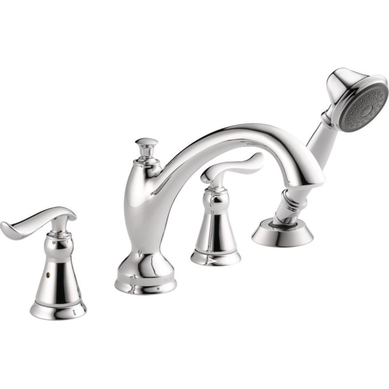 Linden Double Handle Deck Mounted Roman Tub Faucet Trim with Diverter and Handshower, Chrome