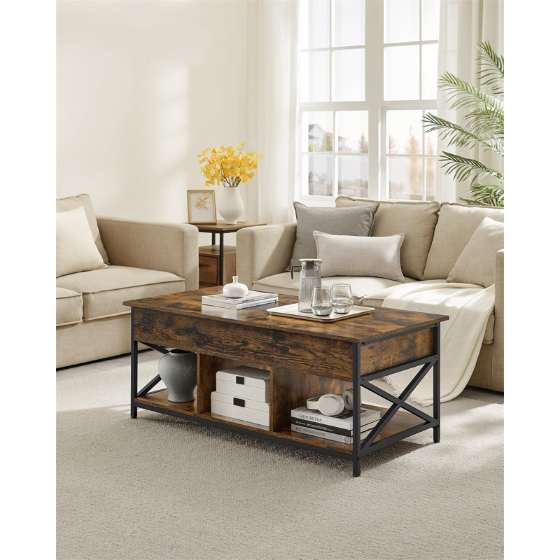 Winigan Lift Top Coffee Table with Storage, 62cm H x 120cm L x 60cm W, Vintage brown