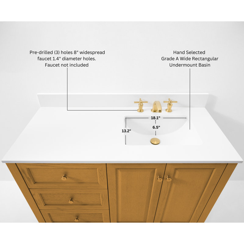 Hannah 48'' W Single Vanity, White, Sienna/Rose Gold, Right