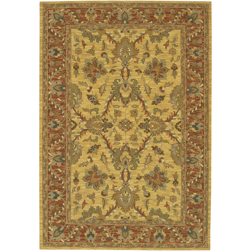 Tapis doré / jaune en laine noué à la main Abell, Rectangle 5 pi x 7 pi 6 po