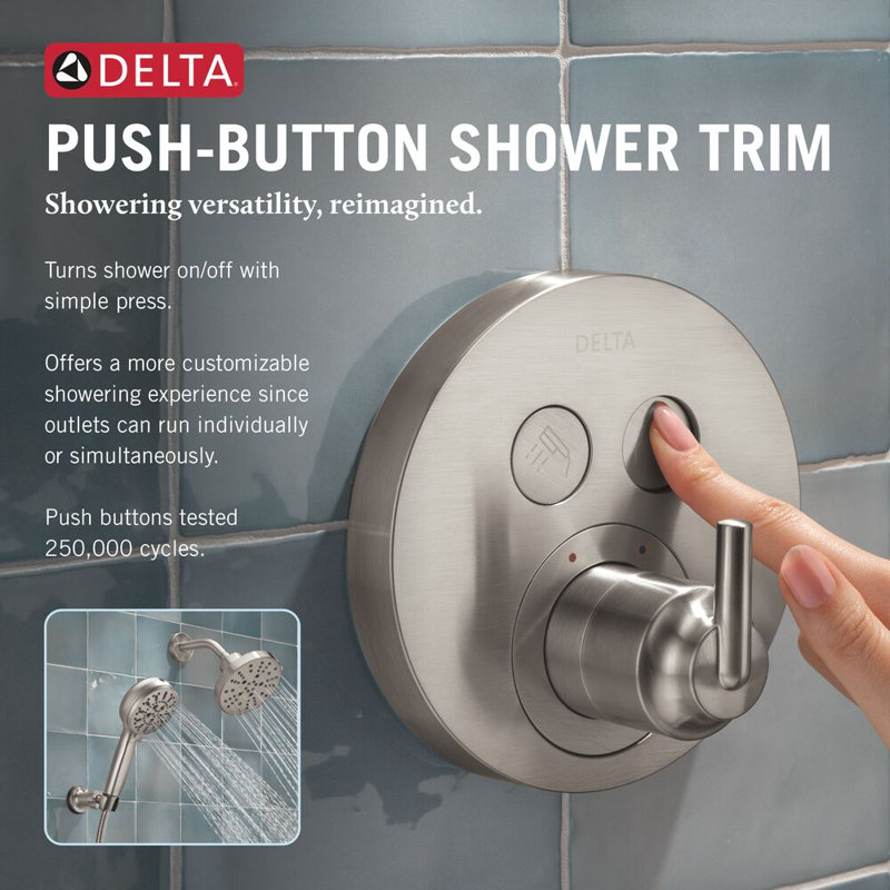 Delta Round Contemporary Push-Button Shower Valve Trim, Stainless (Valve Not Included), Stainless