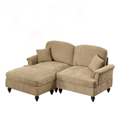 L-Shaped 2-Seat Modular Sofa with Removable Ruffled Skirt, Flared Arms, and Spindle Legs