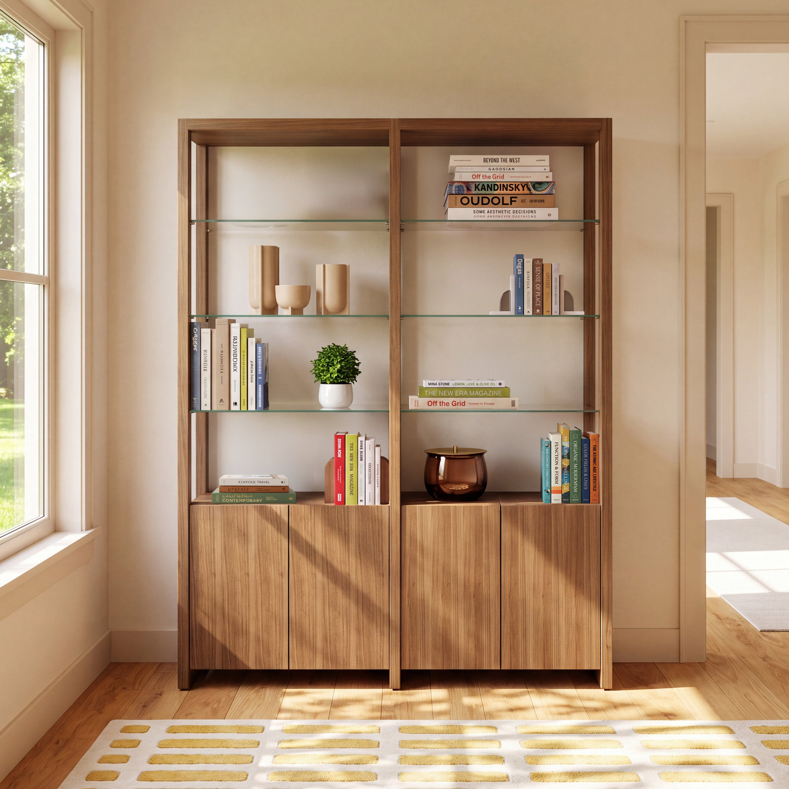 Linea™ Bookcase, Natural Walnut, 2, 83.75" H x 65" W x 14" D