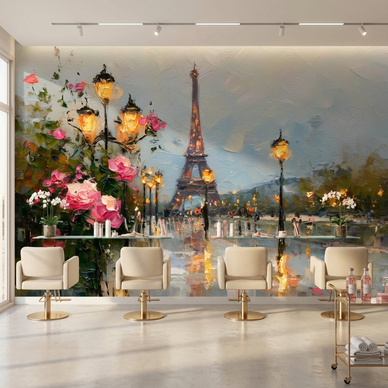 Décoration murale Paris, impressionisme romantique, Non tissé, 120 po x 96 po