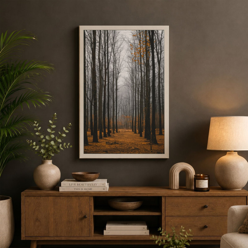 Autumn Avenue Scandinavian - Wrapped Canvas, 36x24 - 91.4 x 61.0 cm, Sage Border