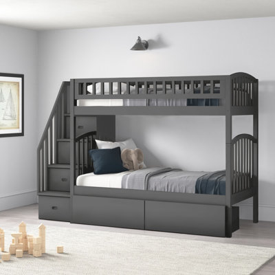 Jaxson Solid Wood Bunk Bed with Staircase and Under-Bed Storage Drawers
