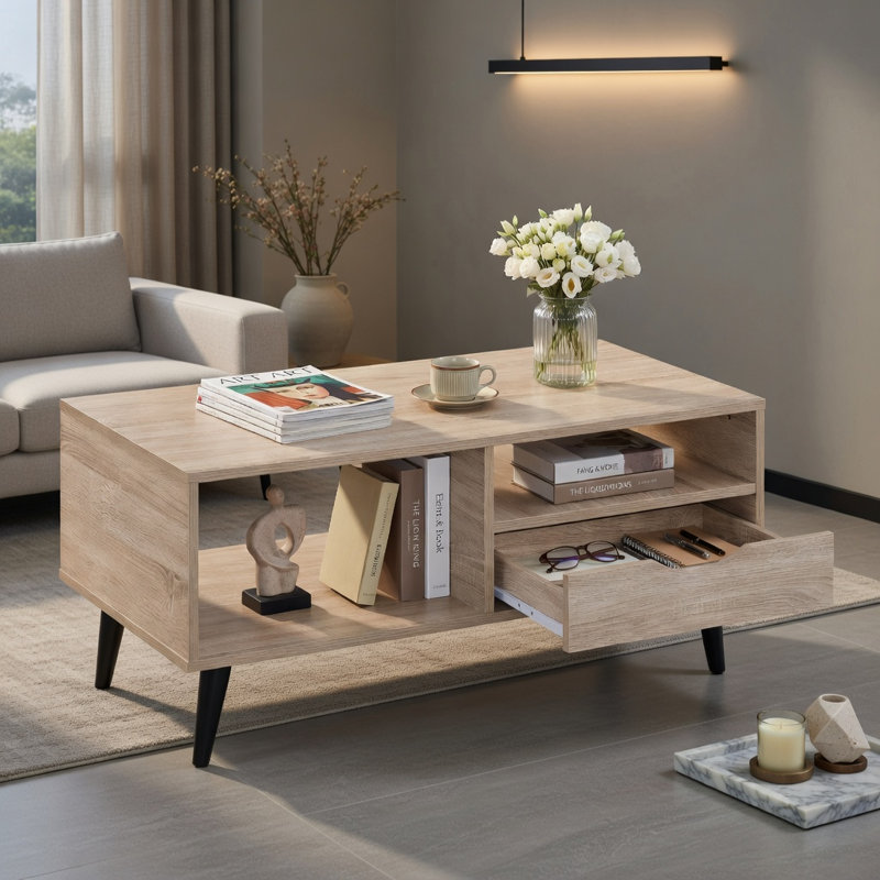 Table basse rustique avec beaucoup de rangement Hommoo, Naturel