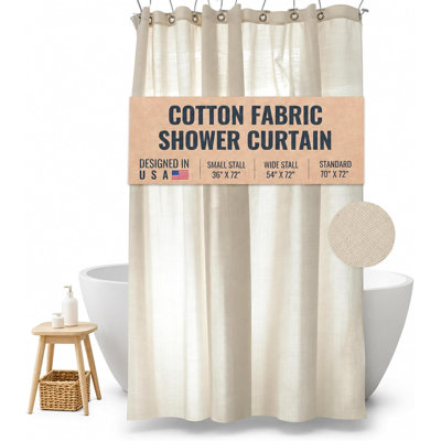 Premium Cotton Shower Curtain For Bathroom Decor - Non-Toxic Curtain For Tub And Stall Showers