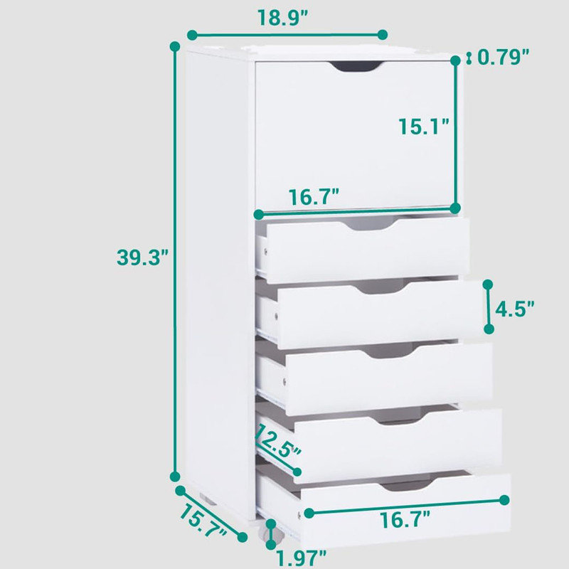 Home 6-Drawer Office Storage File Cabinet on Wheels, Mobile Under Desk Filing Drawer, Craft Storage Organization, White