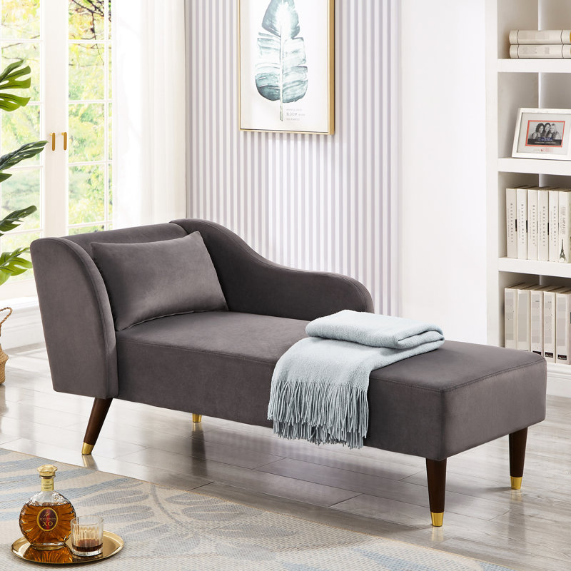 Chaise longue élégante en velours gris - Garnissage en mousse haute densité, confortable avec coussin