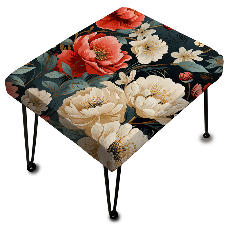 Élégant jardin maritime rouge et blanc - repose-pieds rectangulaire floral
