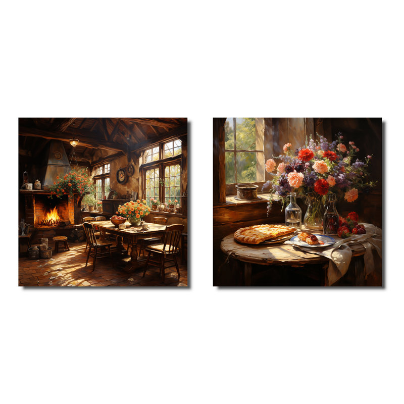Rustic Elegant Flower Pizza Country Home - Ensemble de 2 collages carrés à pizza, Toile tendue, H 16 po x l 33 po