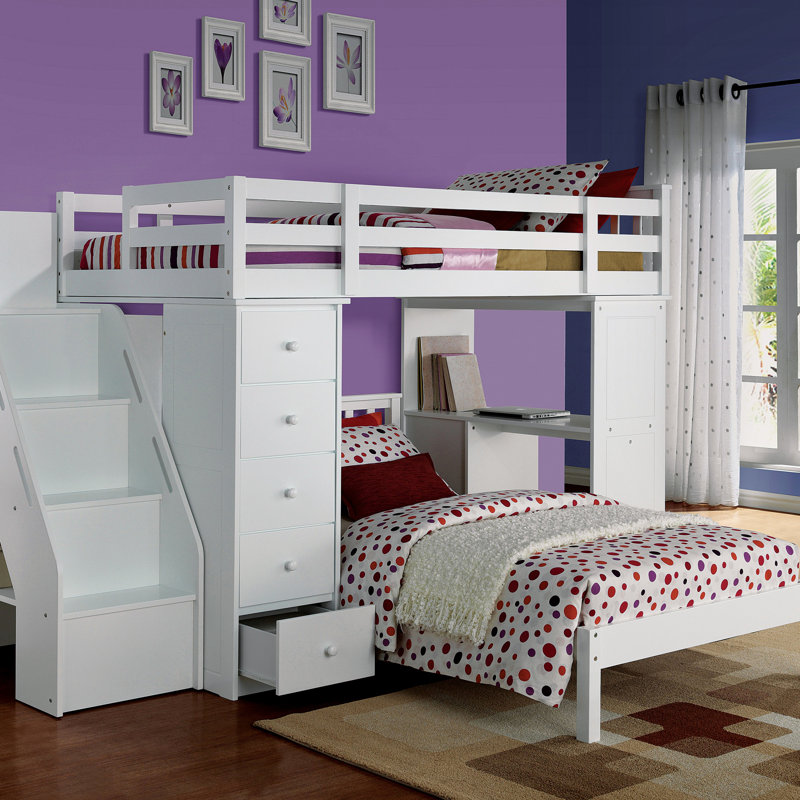 Lit mezzanine Freya avec finition blanche et rangement (sans le lit simple inférieur)