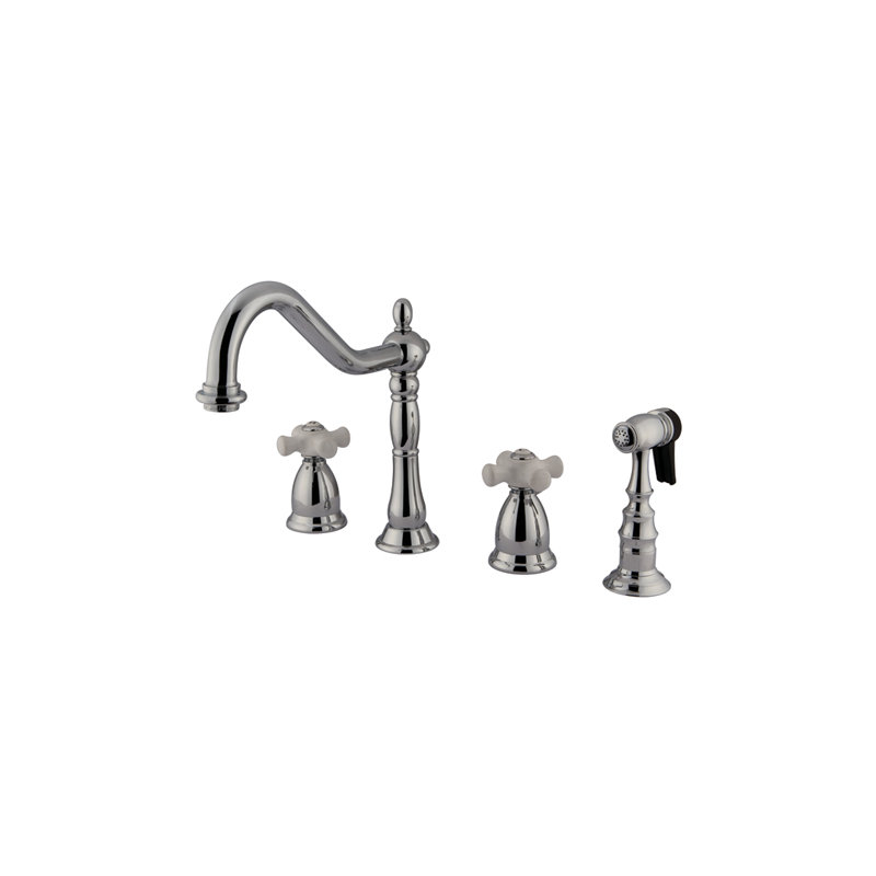 Heritage Double Handle Widespread Kitchen Faucet with Porcelain Lever Handle, Chrome
