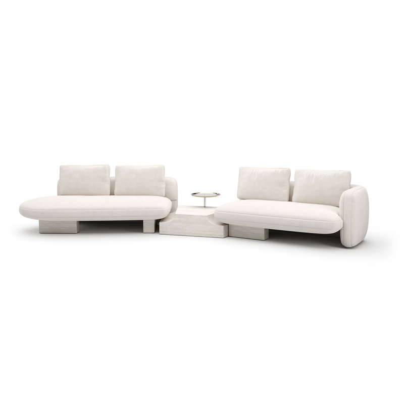 *Overlap Left Bumper Sectional Ecru, White Polyester Blend