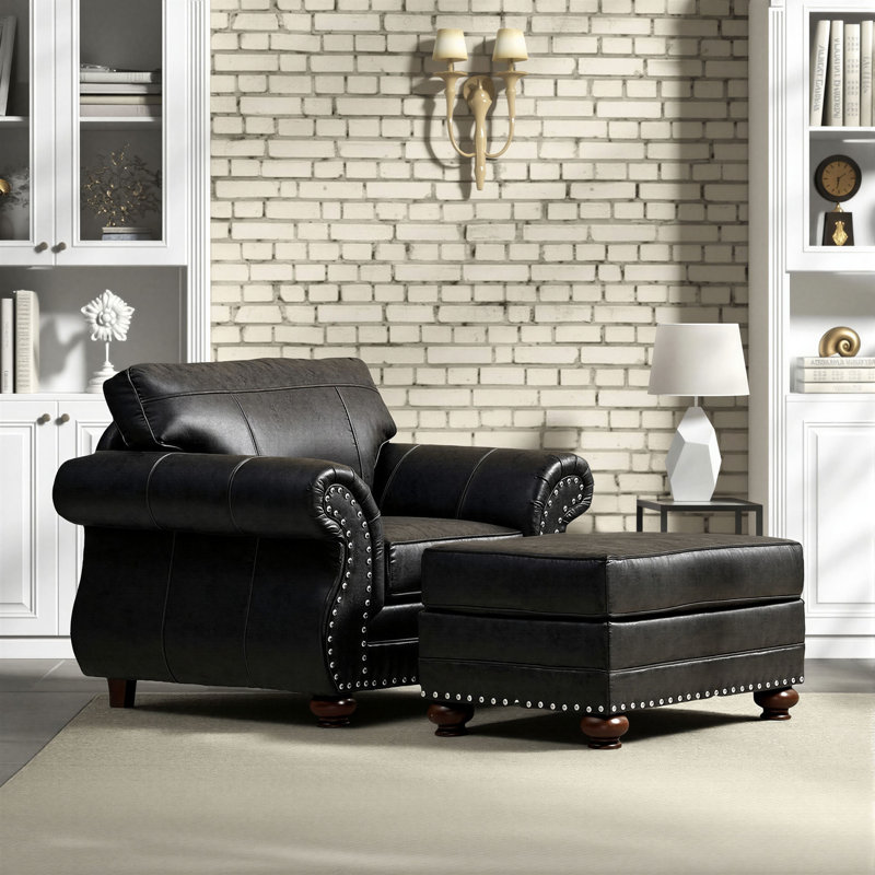 Fauteuil avec repose-pieds de 47 po Macalla, Noir