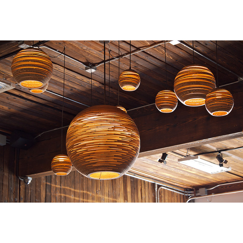 Scraplights Large Globe Recycled Cardboard Pendant Light - Sun, Natural, 30" H x 32" W x 32" L
